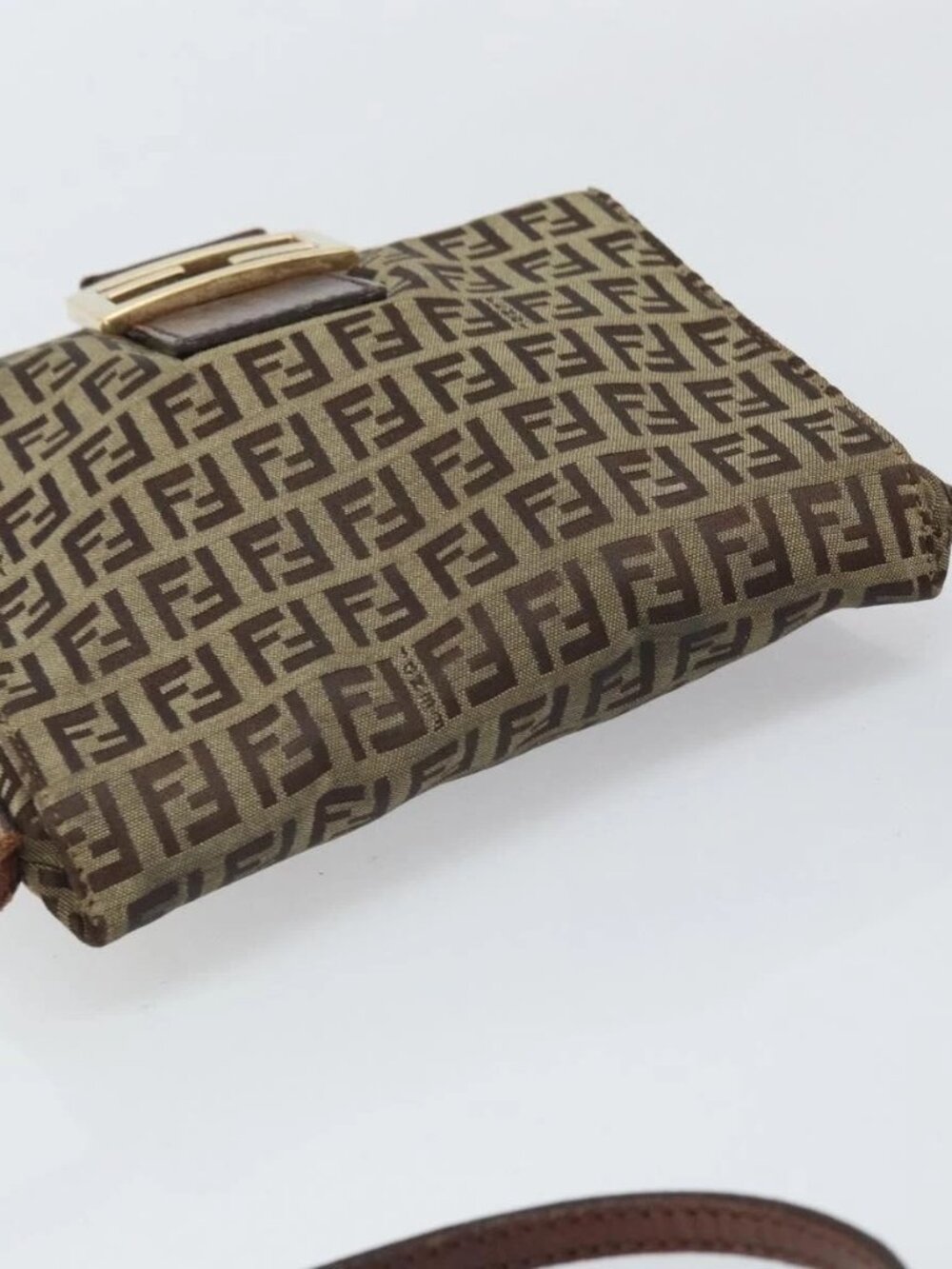 FENDI Zucchino Canvas Shoulder Bag Beige Gold Auth 169575 - Picture 6 of 15